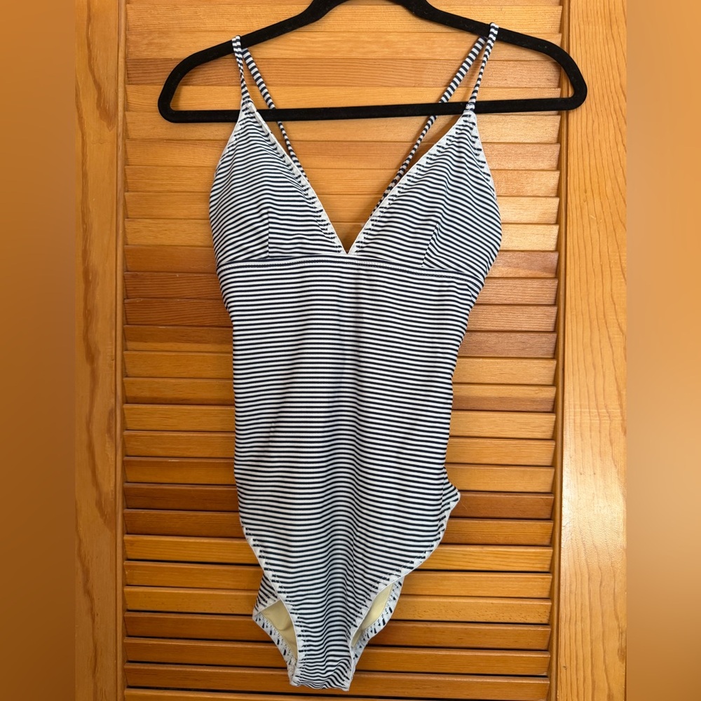 Striped navy and White Swimsuit size small